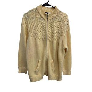 Karen Scott Full Zip Cable Knit Long Sleeve Sweater Yellow Sz 1X Cozy Staple